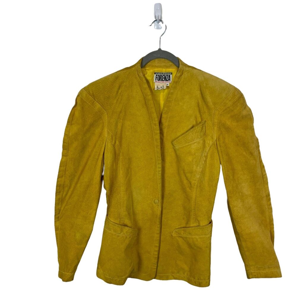 Mustard Suede Blazer Jacket Forenza Womens Leather Long Sleeve Size M Retro